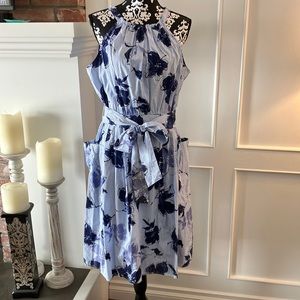 Just listed💙cotton NWT blue navy and white striped floral design halter dress